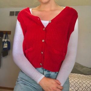 red button up sweater vest